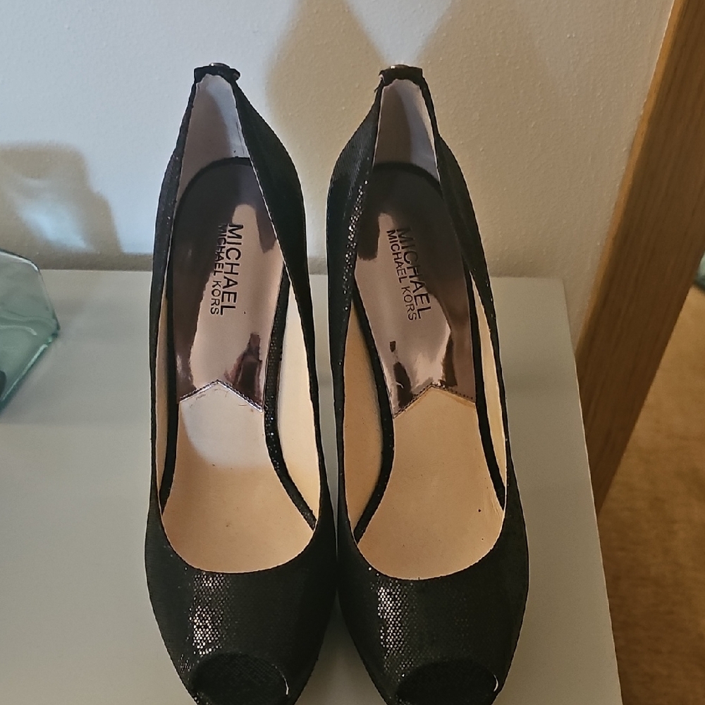 Michael Kors Shimmering Black Peep Toe Heels